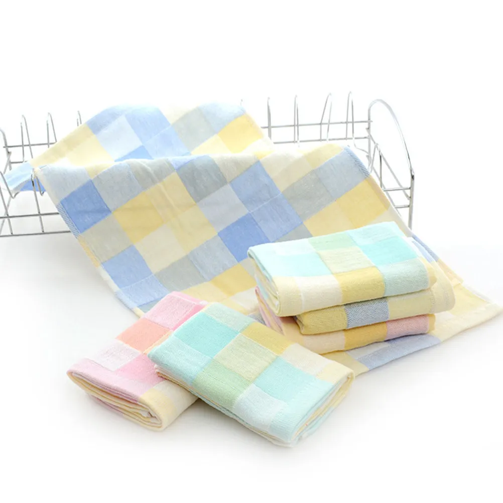 Picture 5: 6Pcs Kids Face Towels Set Plaid Design Soft Gentle Cotton Towels for Children Easy-Cleaning Super Absorbent Bathroom Kitchen