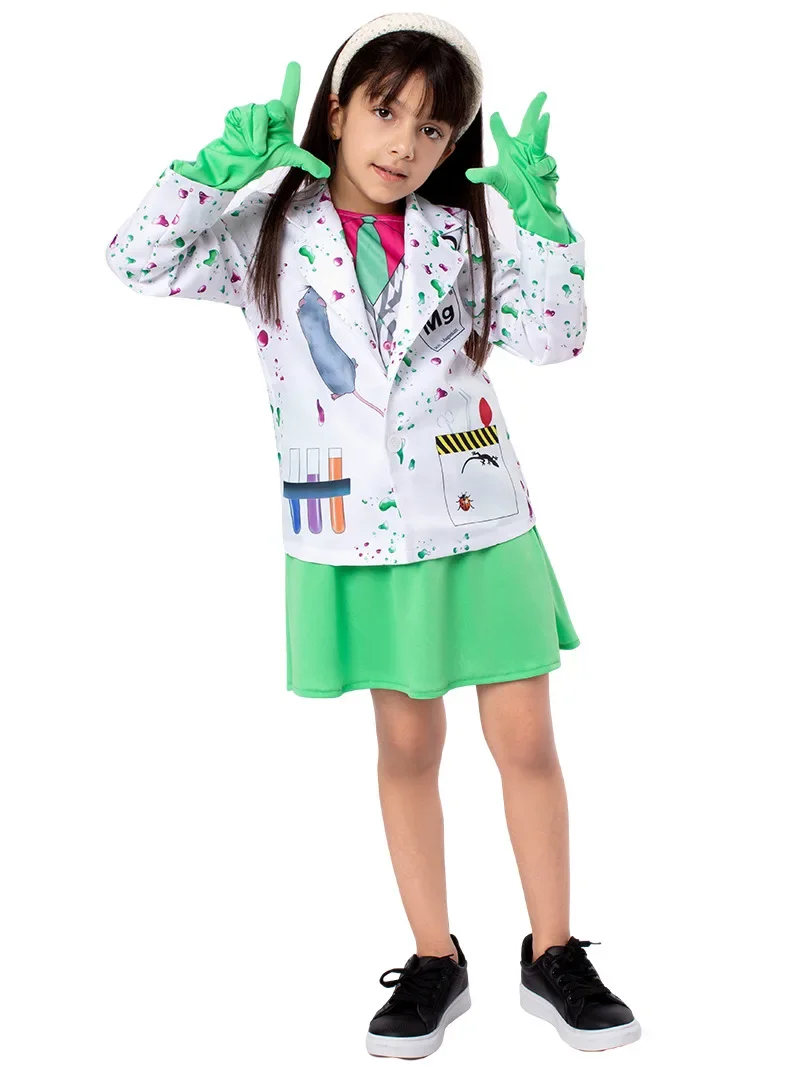 2024 Mad Scientist Costume for Kids Fancy Dress Costumes Role Play Dress Up Set Lab Coat for Boys Girls Scientist Cosplay