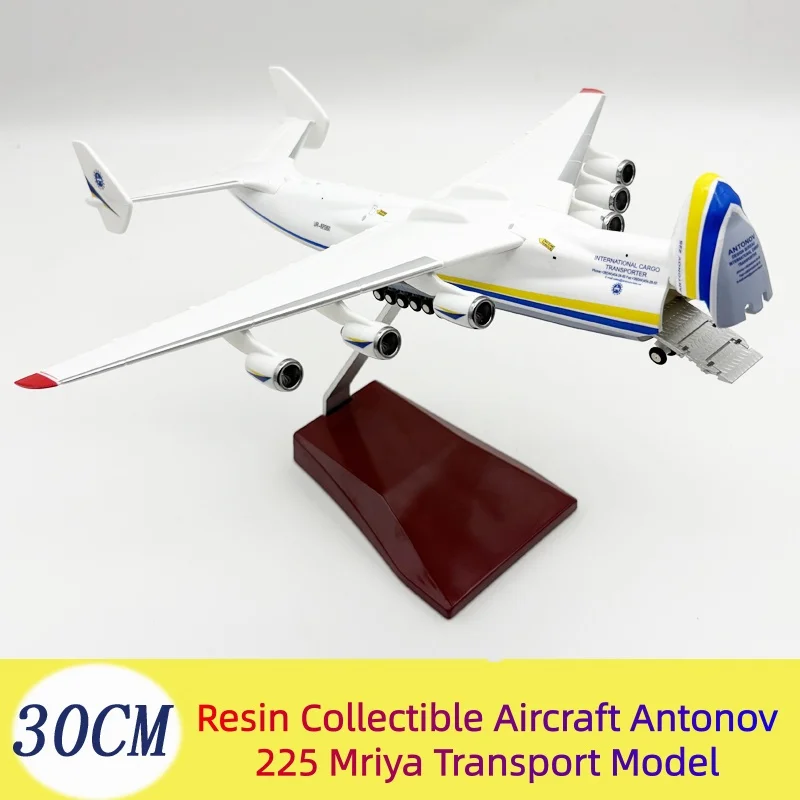 30cm Antonov An225 Aircraft Model Cabin Door Openable Resin Simulation Airplane Model with Wheels Base for Collections Display