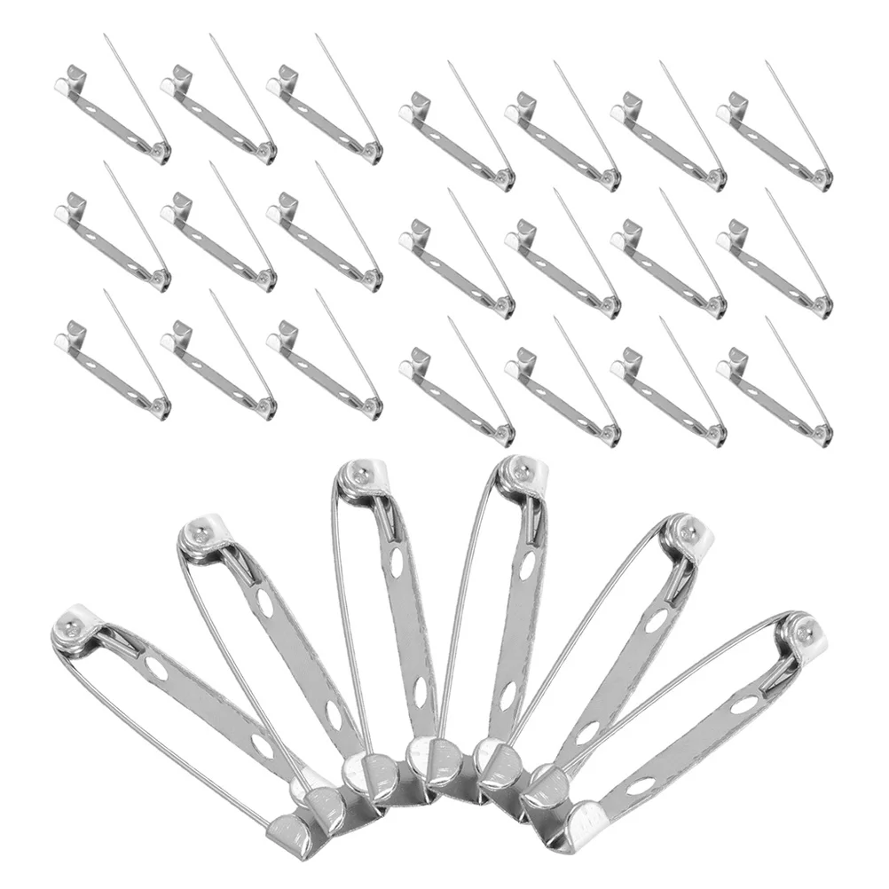 

60Pcs Silver Plated Metal Pin Backs Locking Safety Clasp DIY Jewelry Making Brooch Pins Badge Craft Accessories