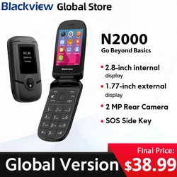 Blackview-teléfono móvil N2000 con tapa para ancianos, celular con 2 pantallas de 2,8 pulgadas, SOS, llamada rápida, botón pulsador, 2 tarjetas SIM