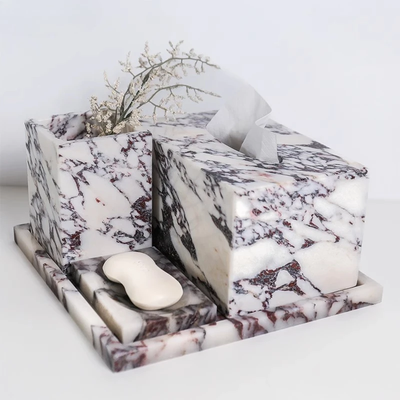 

Роскошный натуральный калаката, альта, мрамор, набор из 3 предметов для ванной комнаты, домашний отель, ванная комната, настольный лоток для хранения, коробка для салфеток, украшение, орнамент