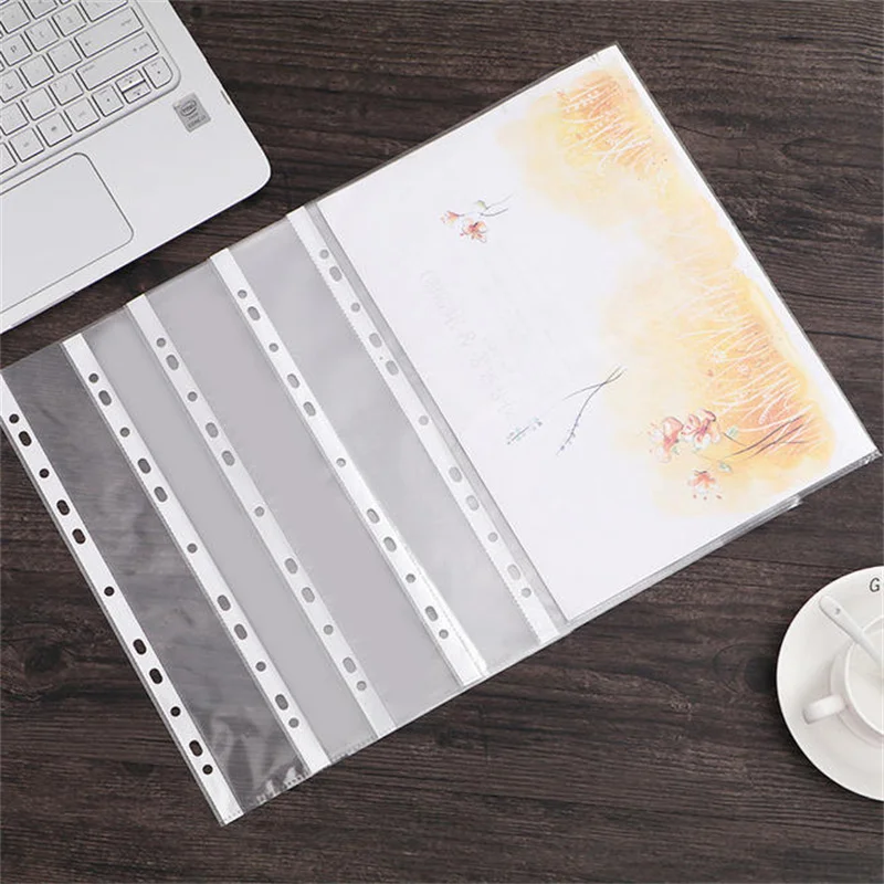 100/200 قطعة 11 حفرة أكياس بلاستيكية شفافة A4 ورقة حماة للمستندات أوراق فضفاضة منظم الورق حقيبة مستندات مجلد ملفات #2