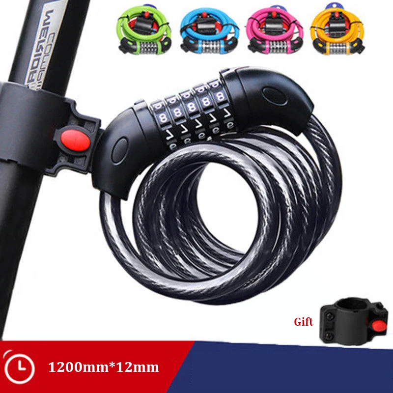 Bicycle Lock 5 Digit Code 1200mm*12mm Anti-theft Lock Bike Security Accessory Steel Cable Cycling Bicycle Lock