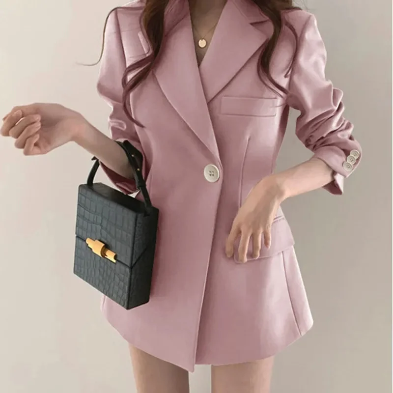 

2025 Female Fashion Solid Color Blazer Jacket Autumn Women Leisure Suit Outwear Retro High-end Ladies Long Sleeves Tops Coat