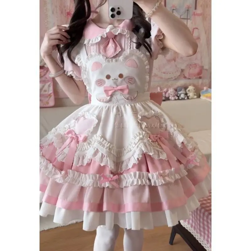Vestido Lolita Dulce Japonés 2025 Kawaii para Mujer Primavera Estampado con Moño Falso Dos Piezas Estilo Coreano Diseño para Fiesta 5