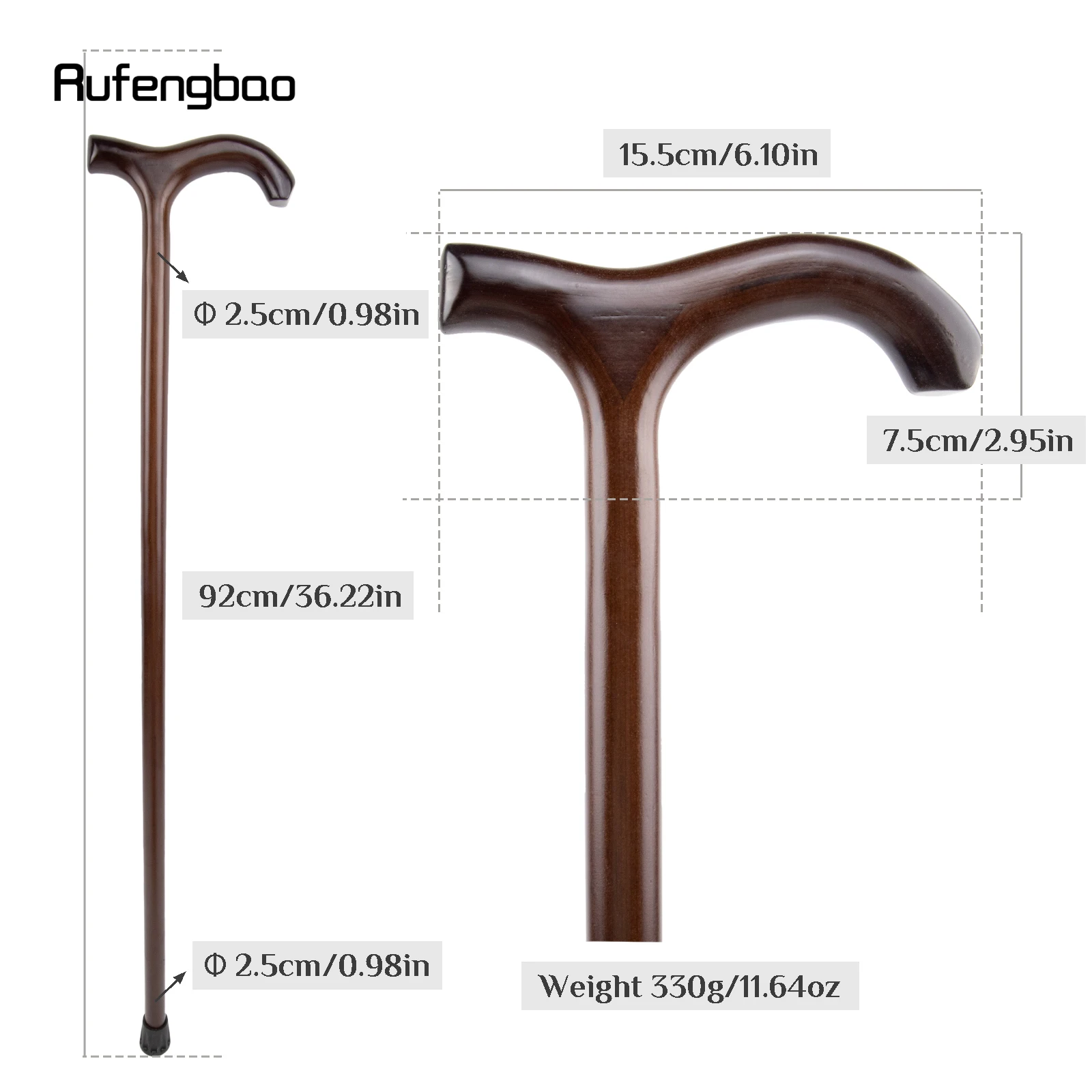 Brown Wooden Single Joint Fashion Walking Stick Decorative Cospaly Cane Halloween Mace Crutch  Wand Crosier 92cm