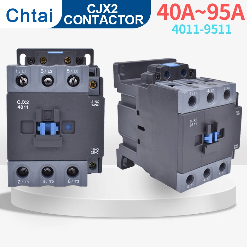 

CJX2-4011 AC 220v 380v contactor 6511 5011 8011 9511 40A 3P+1NO and 1NC Rail installation lc1d 1 normally open1 normally closed