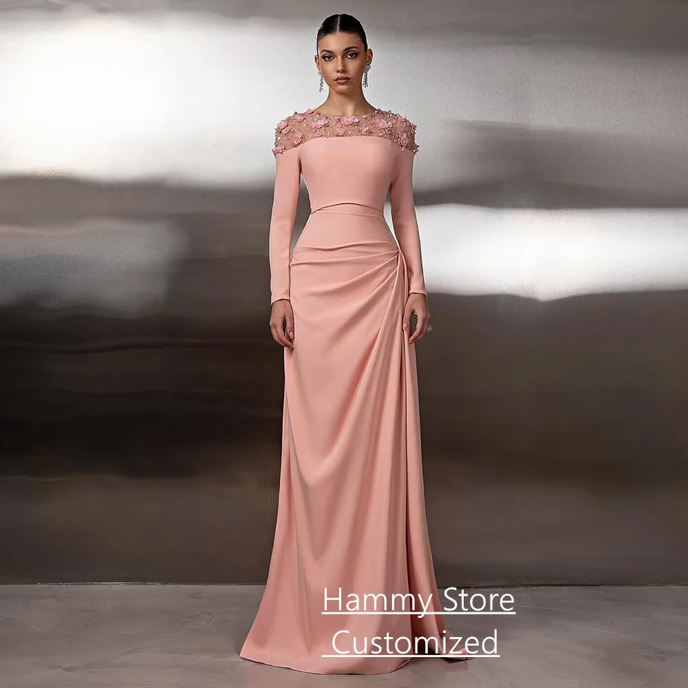 

Индивидуальное арабское вечернее платье с длинными рукавами и круглым вырезом, расшитое бисером и блестками, с скользящим шлейфом, платье русалки для выпускного вечера, платья для танцевальной вечеринки