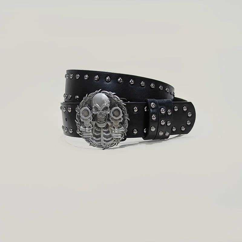 للجنسين حزام البنطال الجينز للرجال والنساء الجمجمة عقد البنادق دلو القوطية حزام للنساء الإناث مصمم الأسود برشام فاسق الإكسسوارات الذكور #6