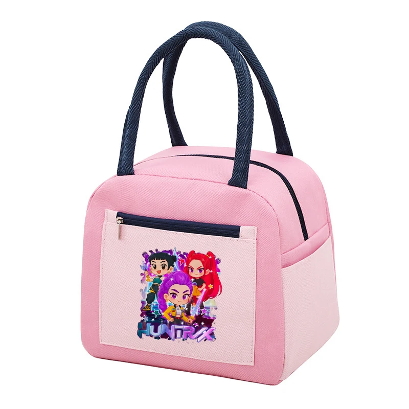 Cartoon KPop Demon Hunters Portable Lunch Bags Anime Cute Figures Freezer Camping Picnic Insulation Bag School Storage Handbag