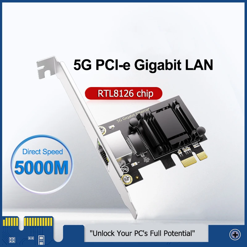 5G/2.5G PCI-E To RJ45 Network Card RTL8126/8125B Chip Gigabit Ethernet PCI Express Network Card 10/100/2500/5000Mbps 1Gbps/5Gbps