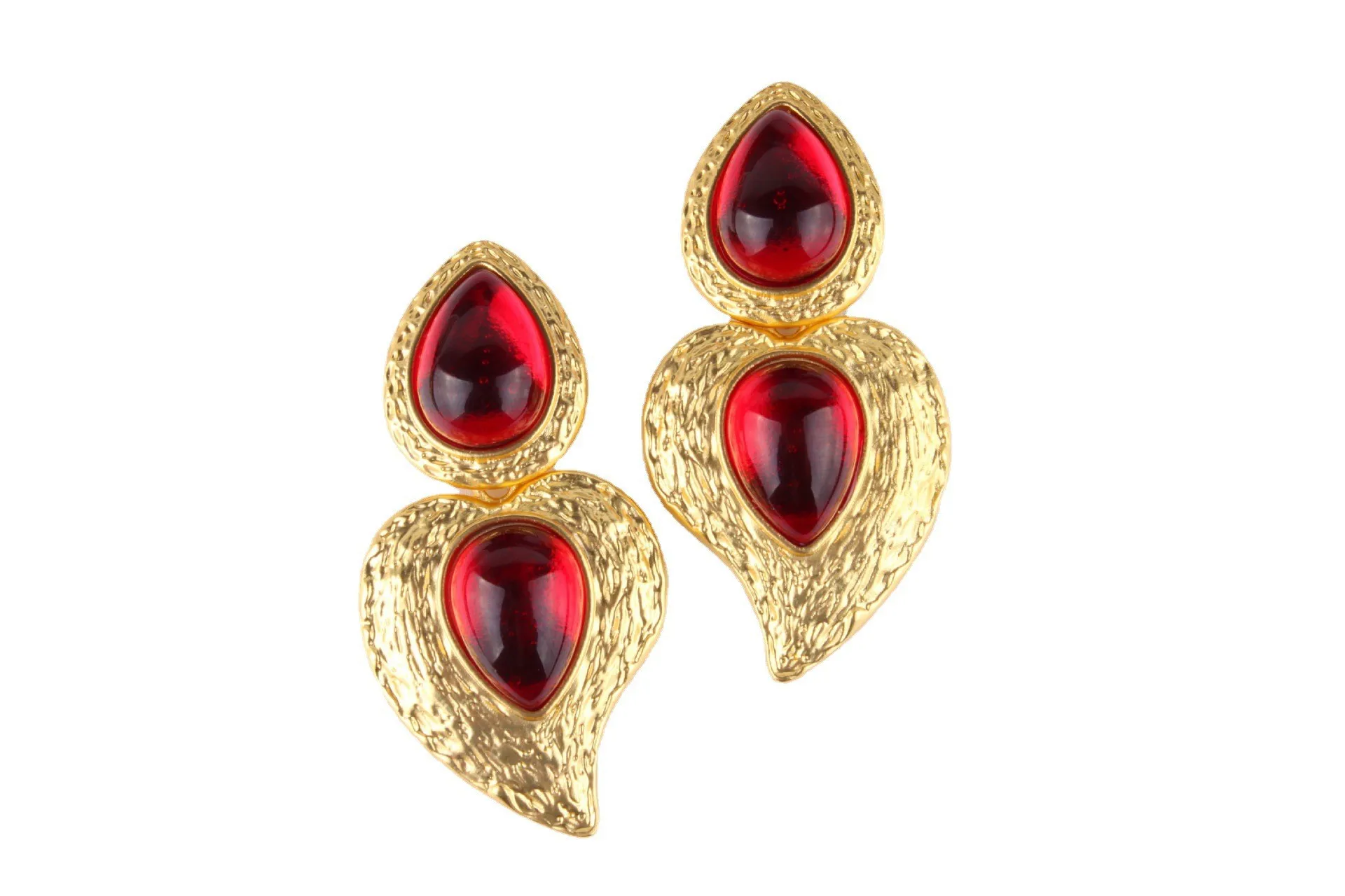 Vintage Style Red Heart Drop Earrings For Women Resin Acrylic Long Earrings  Antique Metal Geometric Shape Jewelry Accessories