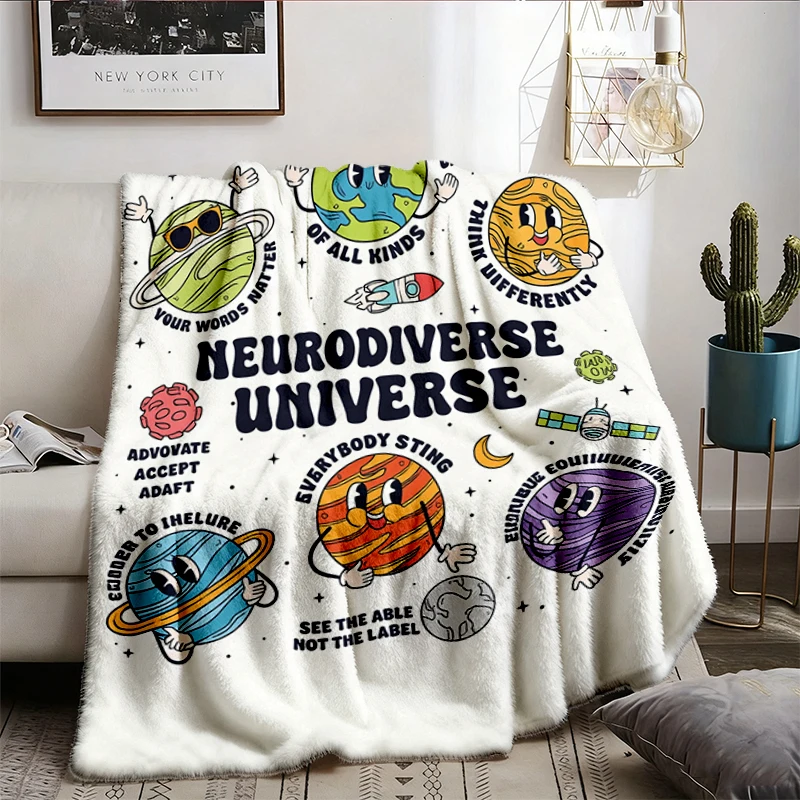 Autism Awareness Flannel Blanket, Neurodiverse Universe Flannel Throw, Sped Teacher Cozy Blanket, Special Education