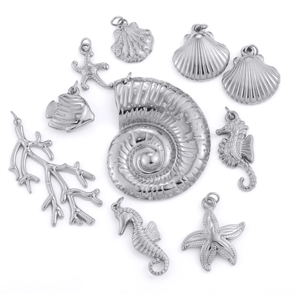 Stainless Steel Charm Marine Series DIY Accessories Silver color Charm of Jewelry Making 2024 New Jewelry Bulk Wholesale