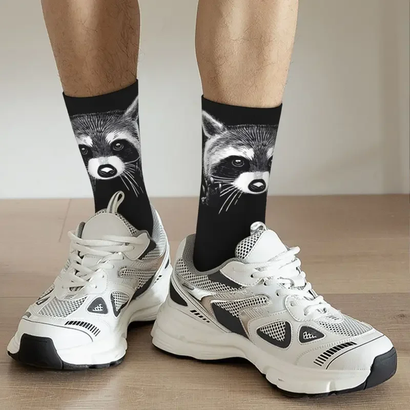 Y2K Winter Warm Cool Men'S Women'S Digital Illustration Of A Little Raccoon Buddy Non-Slip Middle Tube Socks