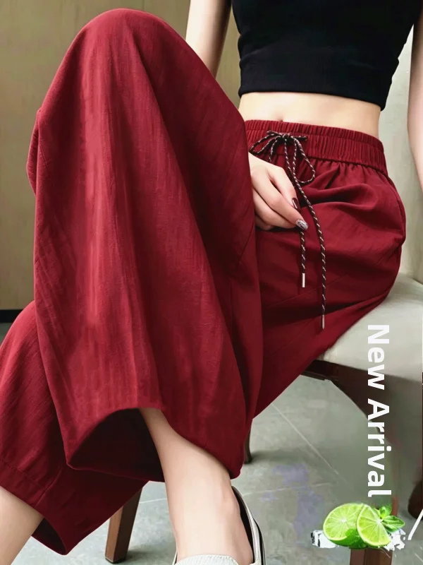

Spring Summer New Style Women's Casual Straight Leg Balloon Pants High Waist Polyester Fiber Skin-friendly Breathable