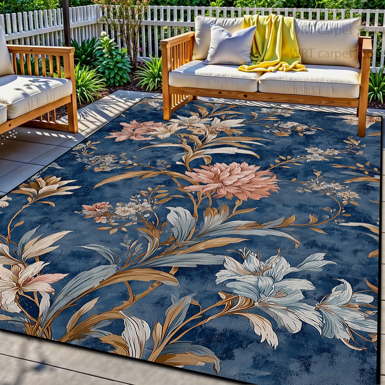 Vintage Blumenmuster Outdoor-Teppich Dekoration für Zuhause Großer Rutschfester Wohnzimmerteppich Waschbarer Weicher Fußteppich für Schlafzimmer und Lounge