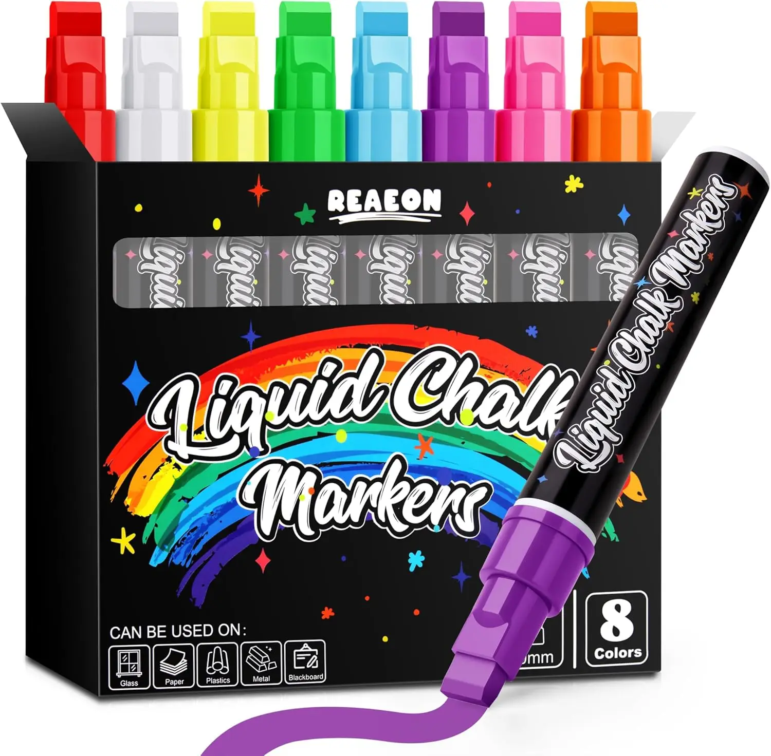 

Jumbo Liquid Chalk Markers, 8 Pack - Bold Colors, Erasable, Dust-Free, 10mm 3-in-1 Nib for Blackboards, Glass, Windows