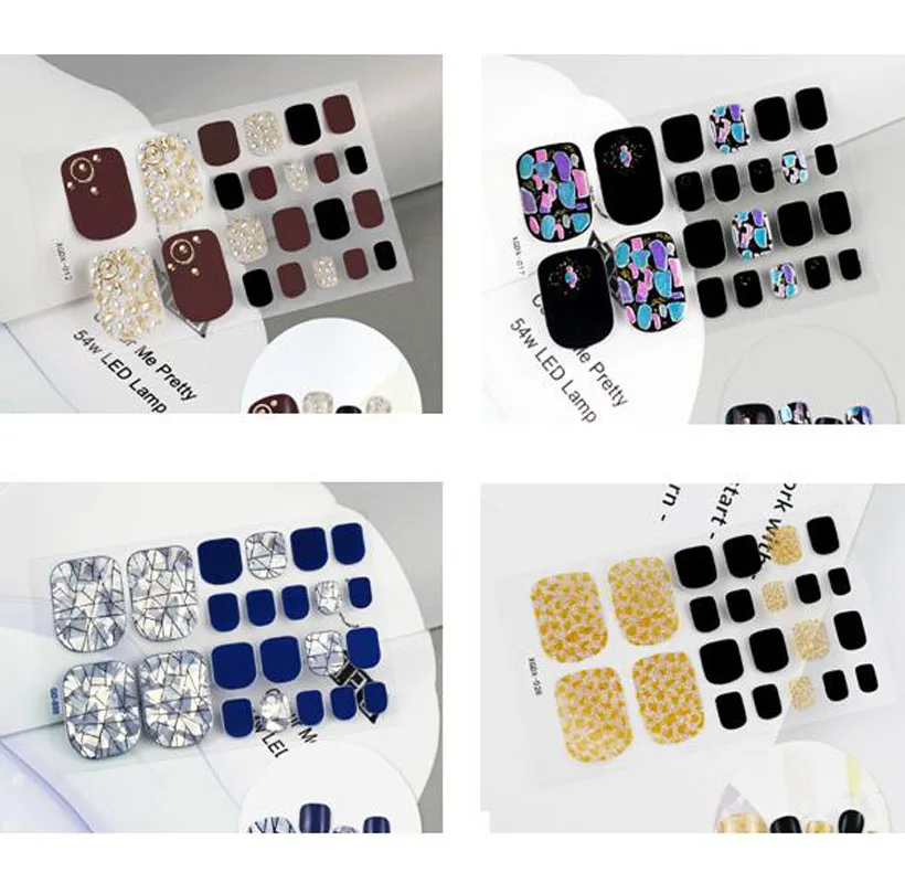 Summer Adhesive Full Cover Toenail Stickers DIY Color Sequined Diamonds Toe Nail Patch Decals Foot Nail Art Decoration Gel Nail