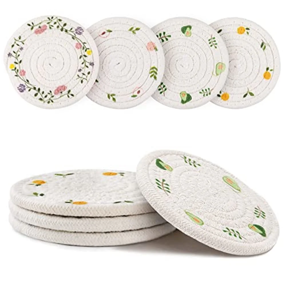 GeeRic 4 Pcs Bar Coasters for Drinks, Handmade Braided Woven Drink Coaster Set, Beermat Beverage Coaster 4.3” Non Slip Coasters,