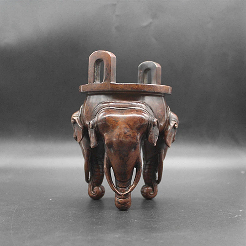 Retro Chinese Brass Elephant Incense Burner Three-Legged Censer Antique Collection Craft Ornament Home Decor Artware