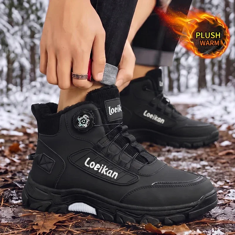 Herren-Winterstiefel mit Plüschfutter, Schnellverschluss-Knöchelstiefel, rutschfeste, strapazierfähige, warme Outdoor-Wanderschuhe – Detail 2