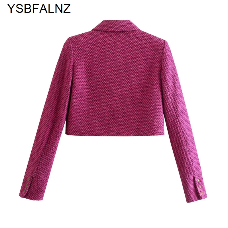 Women 2023 Fashion Office Wear Cropped Tweed Blazer Coat Classic Beauty Metal Button Design Overcoats Female Tops