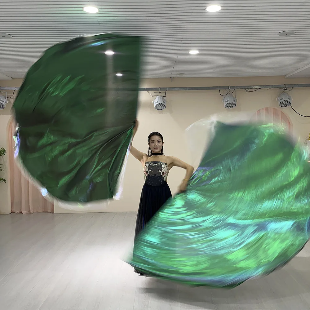 Dança do Ventre Bandeira de Camada Dupla, Adereços de Dança, Trajes de Igreja, Bandeira de Louvor, Multicolorida com Bastão Telescópico, 140x140cm