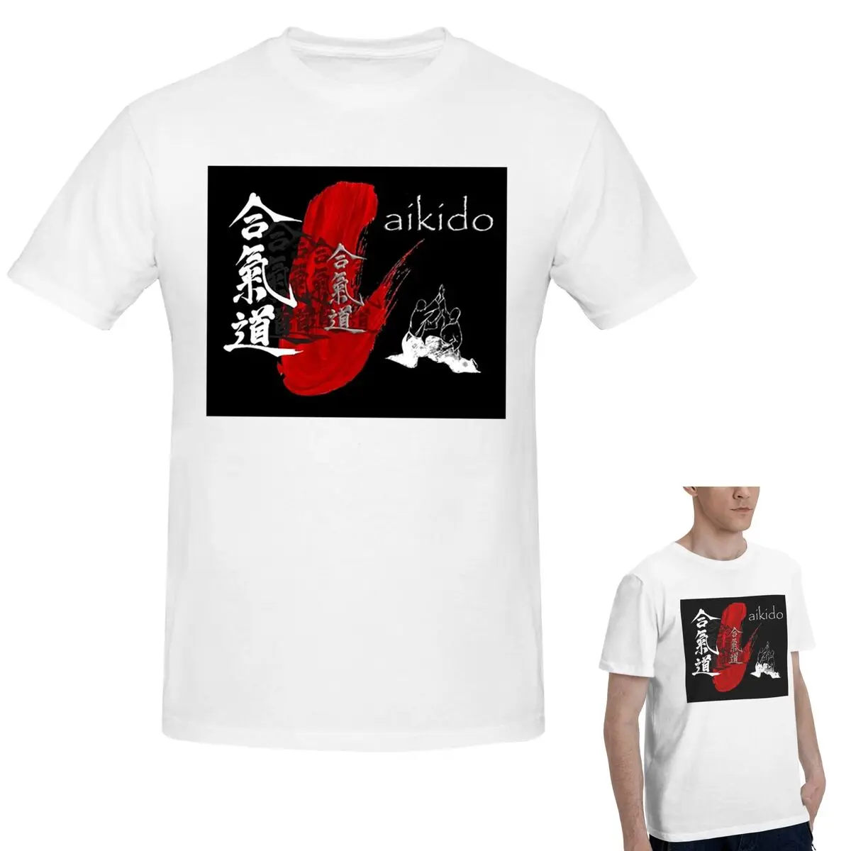 

100% хлопок Aikido Red Stroke - футболка с дизайном боевых искусств, мужская классическая футболка большого размера, мужские рубашки с круглым вырезом, топы S-6XL
