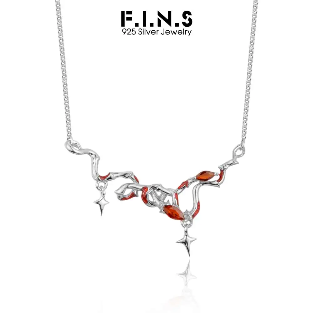 

F.I.N.S New Chinese Design Snake S925 Sterling Silver Winding Viper Necklace Women Green Red Enamel Short Clavicle Chain Jewelry