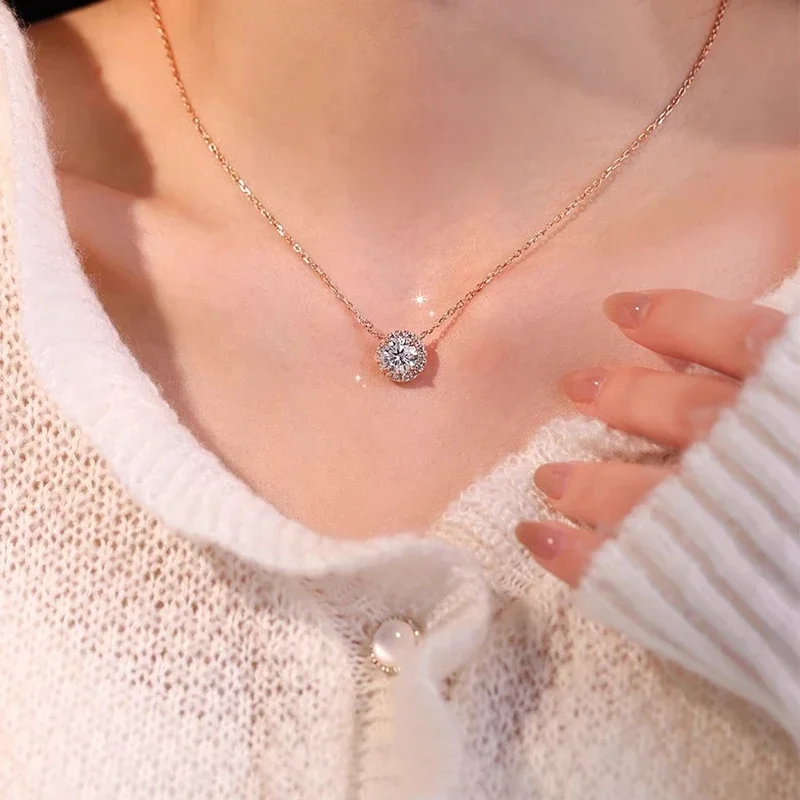 1ct D Color Real Moissanite Necklaces Elegant Jewelry for Women S925 Sterling Silver Diamond Test Past 18k Pendant Necklace Gift