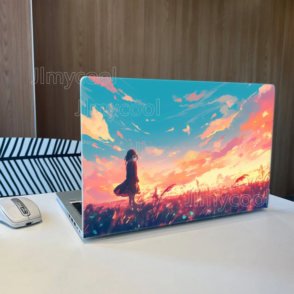 2 Pieces Girl Flower Sea Vinyl Laptop Sticker Self-adhesive Case for HP Lenovo Apple Easy To Install Decal Stickers
