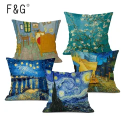 Juste de coussin décorative en lin pour canapé, taie d'oreiller carrée, peinture à l'huile Van Gogh, décoration de chaise de voiture, 45x45cm