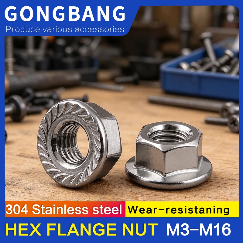 5/10/25pcs Flange Nut Lock Nut M3 M4 M5 M6 M8 M10 M12 High Quality Stainless Steel Hexagon Hex Head Serrated Spinlock DIN6923