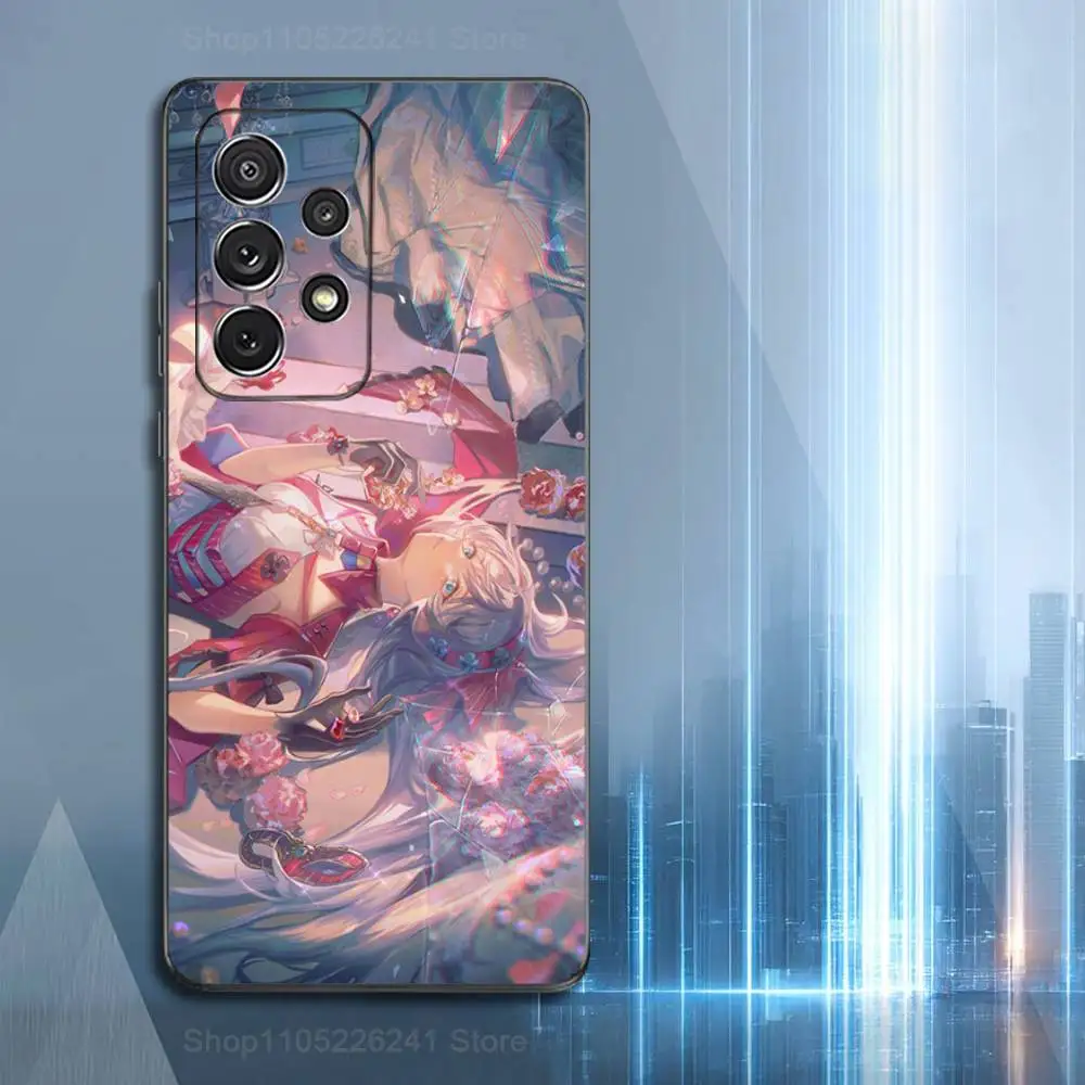 C-Carlotta Wuwa Lucu untuk Samsung S9,S10,S20,S10,S21,S25,S24,S23,Ultra,FE,Plus,Lite, Casing Hitam Silikon Lembut