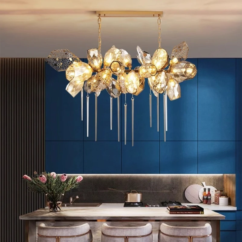 High End Crystal Glass Pendant Lights Creative Personality Restaurant LED Chandelier Artistic Luxury Living Room Restaurant Cafe