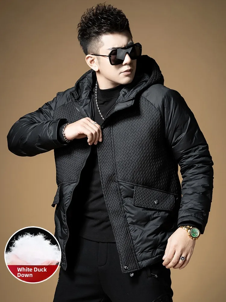 

Men's Hooded down Jaet White Du Feather Warmth Winter Outerwear Thiened Youth Faion Modern Sle Polyester Fiber