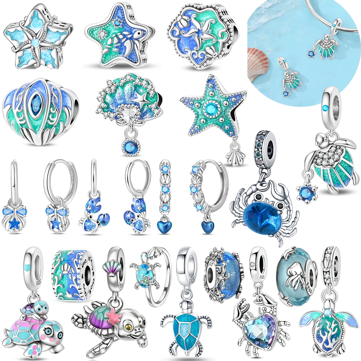 

Original 925 Sterling Silver Luminous Sea Star Turtle Shell Charms Beads Pendant Earrings Rings For Women Fine DIY Jewelry Gifts