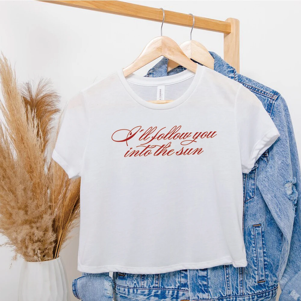 ARIRANG Into The Sun Crop Top Kpop Shirt I'll Follow You Into The Sun T-Shirt Damen T-Shirt mit Buchstaben-Aufdruck Damen figurbetonte Crop Tops – Detail 9