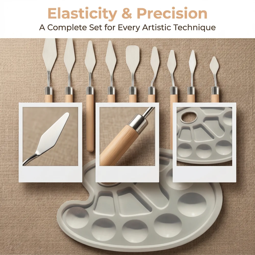 10Pcs Palette Knife & Paint Tray Set for Oil Acrylic Painting, Stainless Steel Scraper & Plastic Palette, Art Supplies