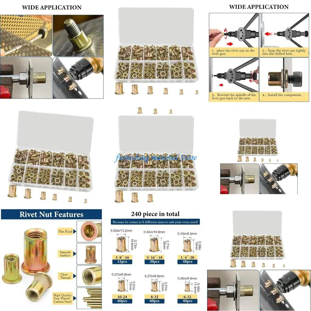 

Y5GD Carbon Steel Rivets Nut Assortment 240pcs for multifunction Household Applications