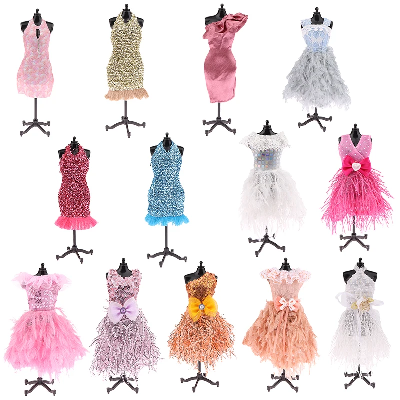 Fashion Lace Doll Clothes For Doll Dress Outfits Party Gown Bowknot Skirt Sequin Tassel Dress 1/6 Dolls Accessories Toys