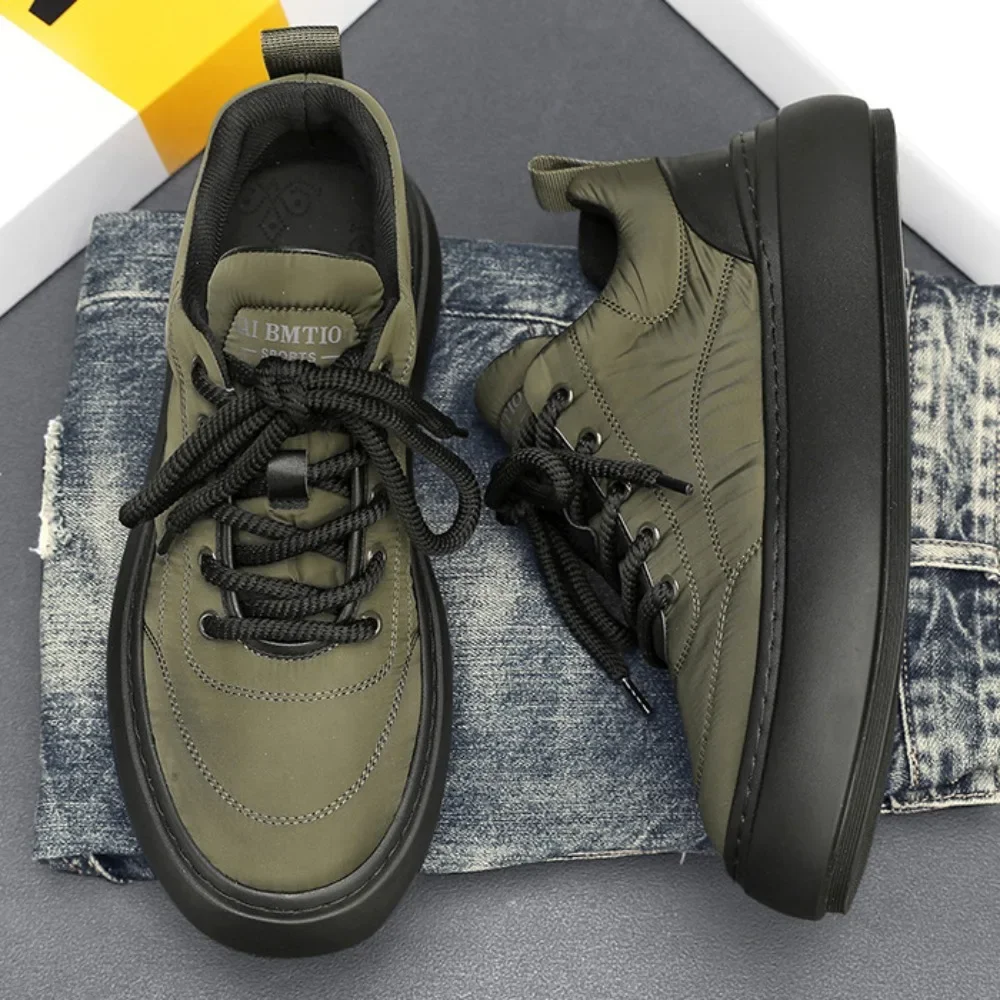 Casual Shoes for Men Autumn and Winter Down Fabric Casual Shoes Thick Soled Board Shoes Men\'s Velvet Platform Sneakers for Man