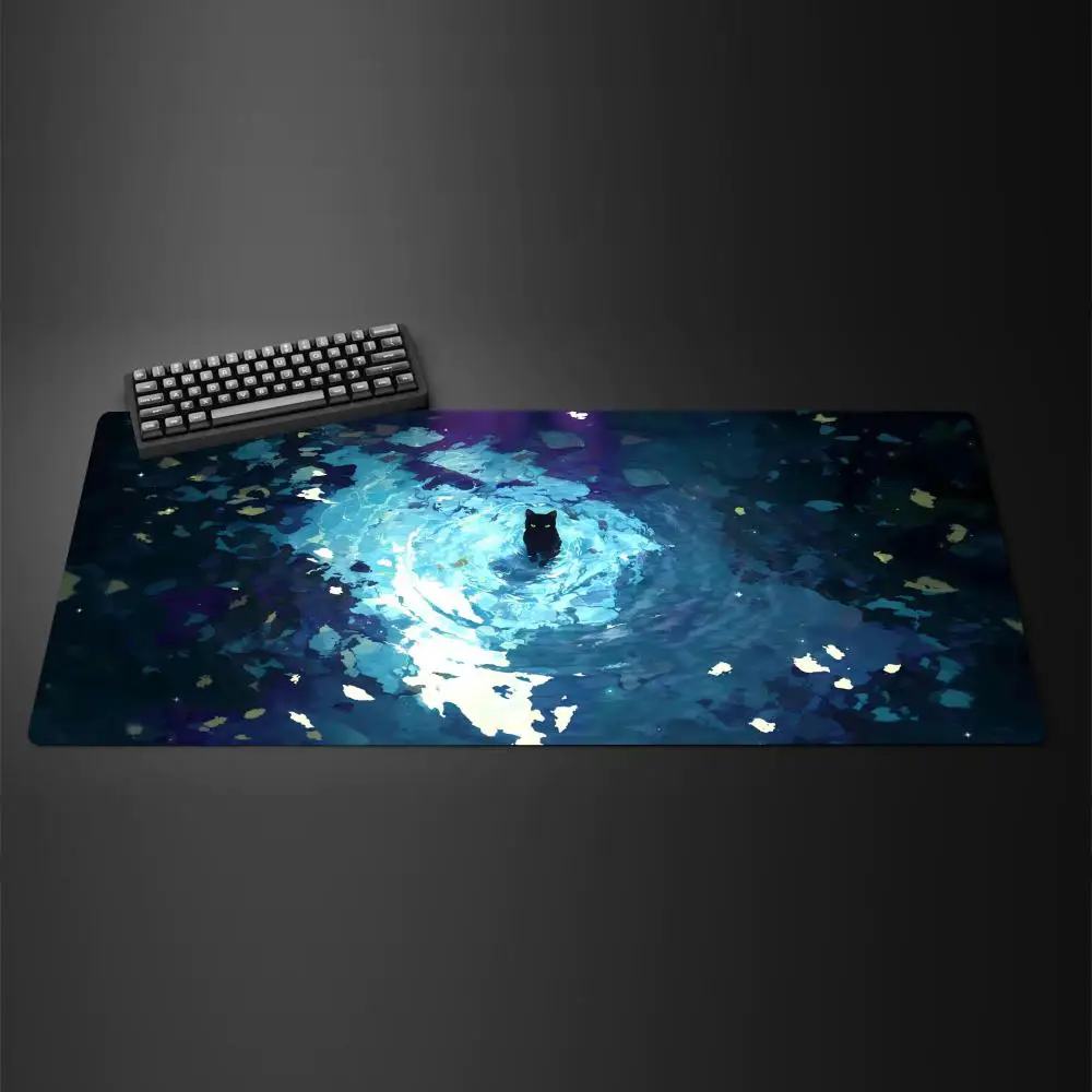 Grünes süßes schwarzes Katzen-Mauspad, großes Gummi-Anti-Rutsch-PC-Schreibtischzubehör, Mauspad für Büros und Gamer, Tastaturmatten, Dekormatte