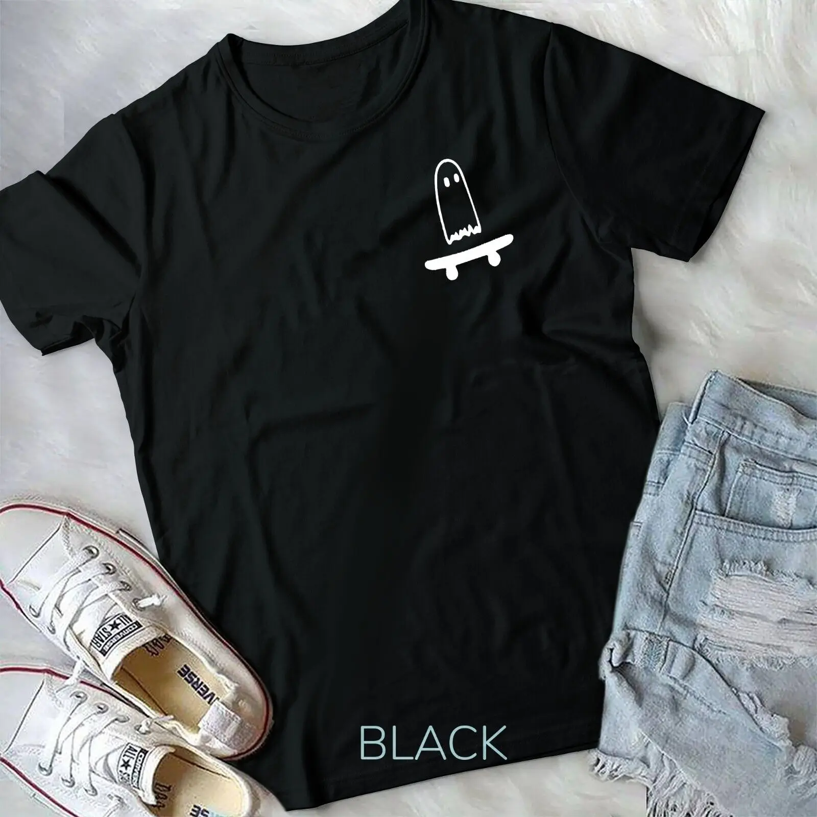 Ghost Skateboard Lazy Halloween Costume Funny Skateboarding Unisex T-shirt