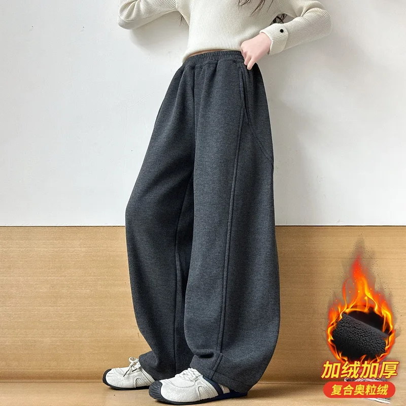 سميكة الصوف الأطفال السراويل المنحنية الخريف الشتاء فضفاضة تناسب Sweatpants للفتيات المتكاملة المخملية بنطلون للأطفال 2026