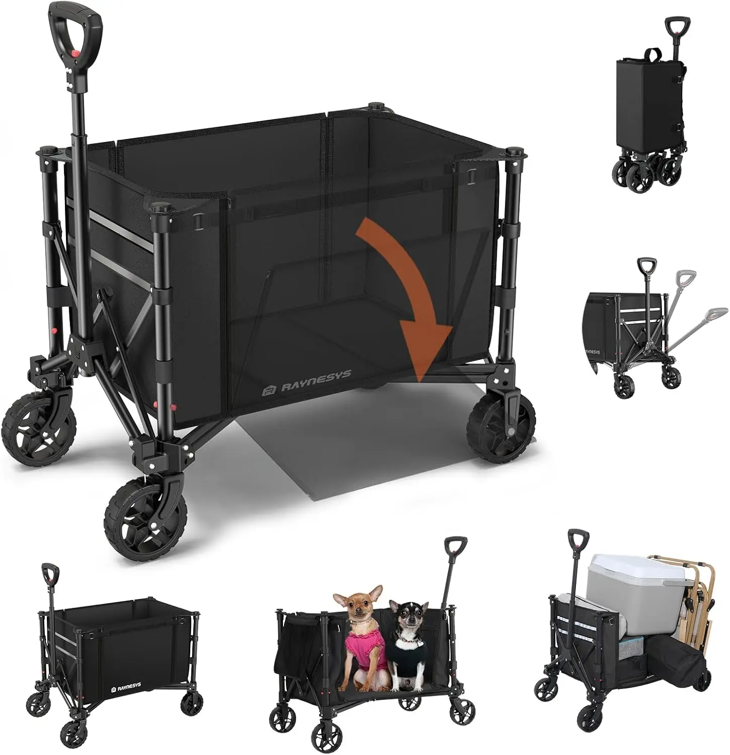 3 in 1 Collapsible Wagon Converts to Bench, 220lbs Foldable Wagon Cart with Wheels, 120L Shopping Cart for Groceries Folding