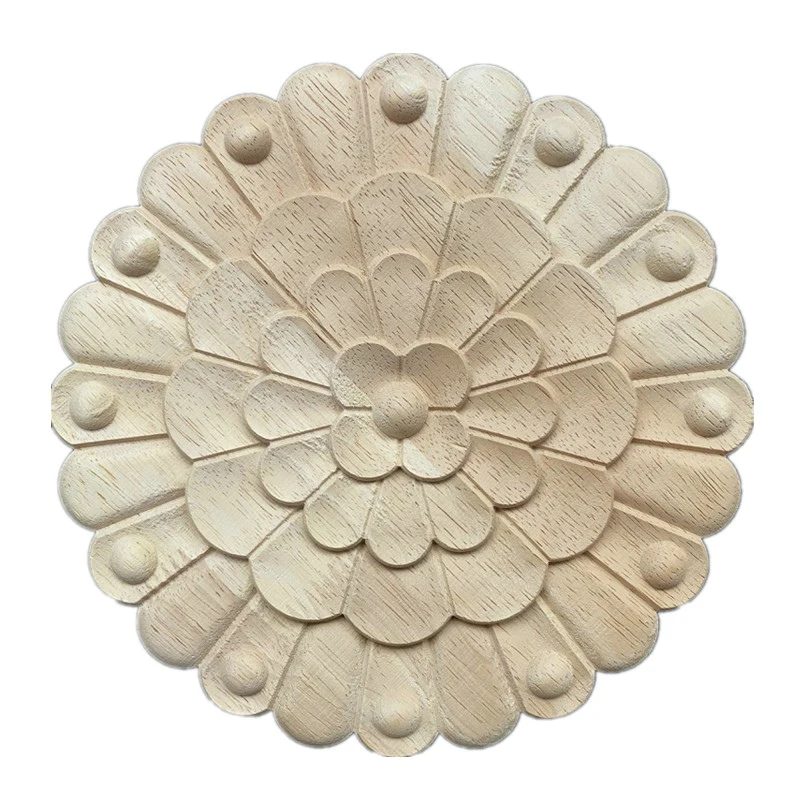 

15/20/24/40cm Flower Wood Carving Natural Wood Appliques for Furniture Cabinet Unpainted Wooden Mouldings Decal Decor Figurines