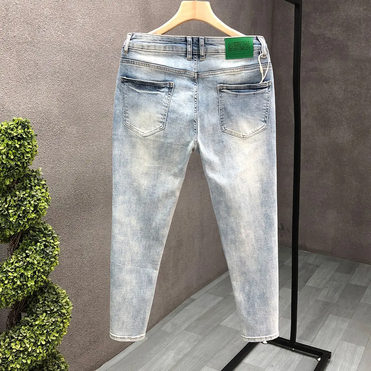 Men's Light Blue Slim Fit Jeans 2026 Spring Autumn Thin Nine Points Trousers Fashion Casual Stretch Denim Pants